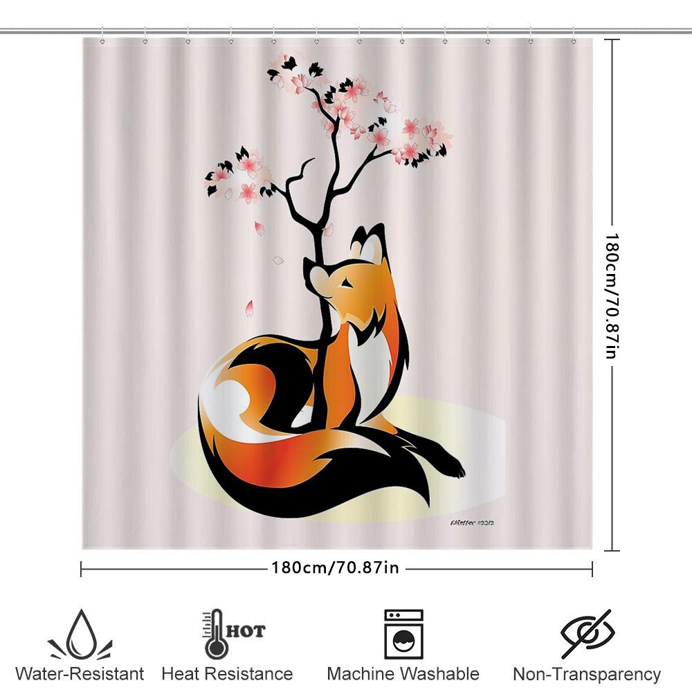 Fox Shower Curtain Woodland Animal Bathroom Decor Nature Forest Wildlife Shower Liner Vintage Rustic Home Decor Tapestry Wall Ha