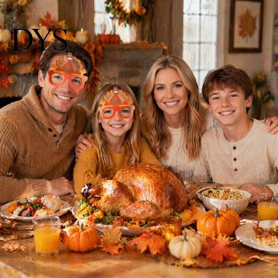 Cute Thanksgiving Gift for Parties Turkey Glasses, Funny Harvest Party Eyewear Kids Festive Orange Holiday Decorations Adults, Felt Pumpkin