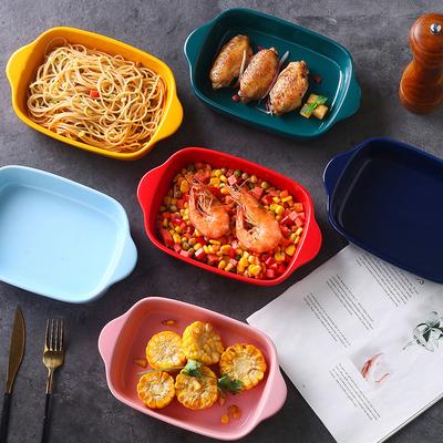 Cheese Baked Rice Plate Creative Ceramic Baking Pan Baking Binaural Plate Vegetable Plate Microwave Oven Cutlery Household Baking Bowl