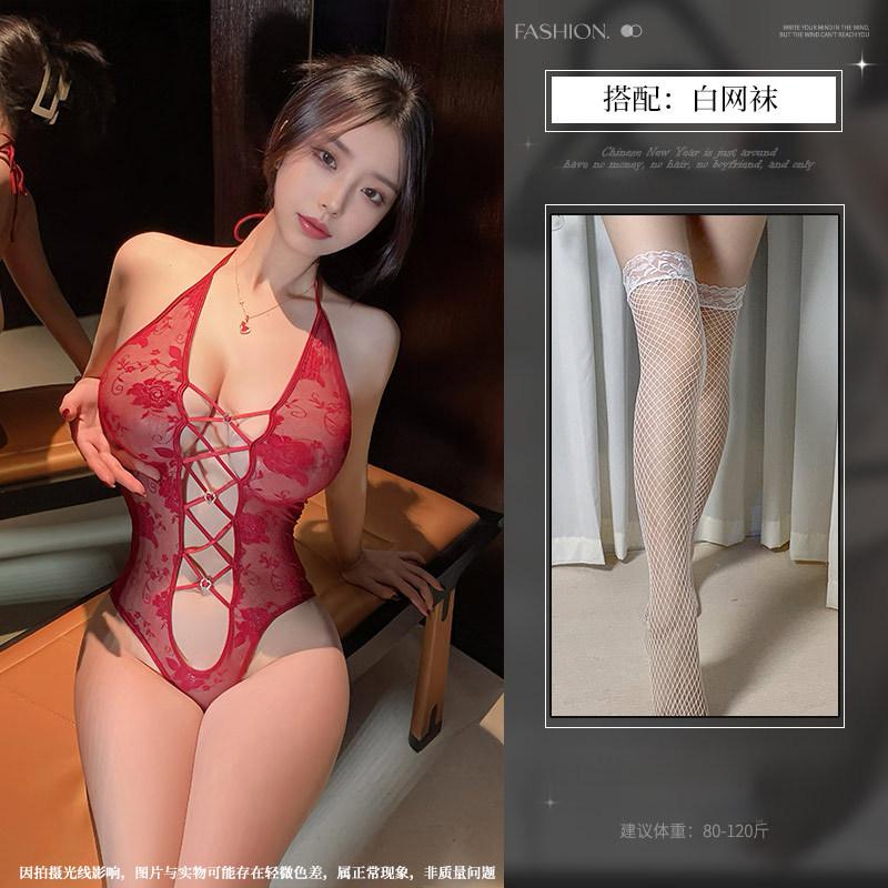 Neck onesie sexy free lace perspective waist tight lingerie women's temptation empty love