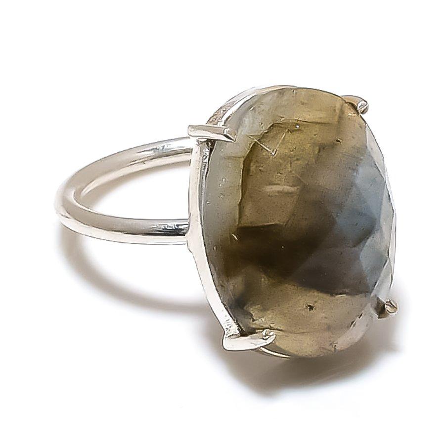 Labradorite Gemstone 925 Sterling Silver Jewelry Ring Size Adjustable GK-6036
