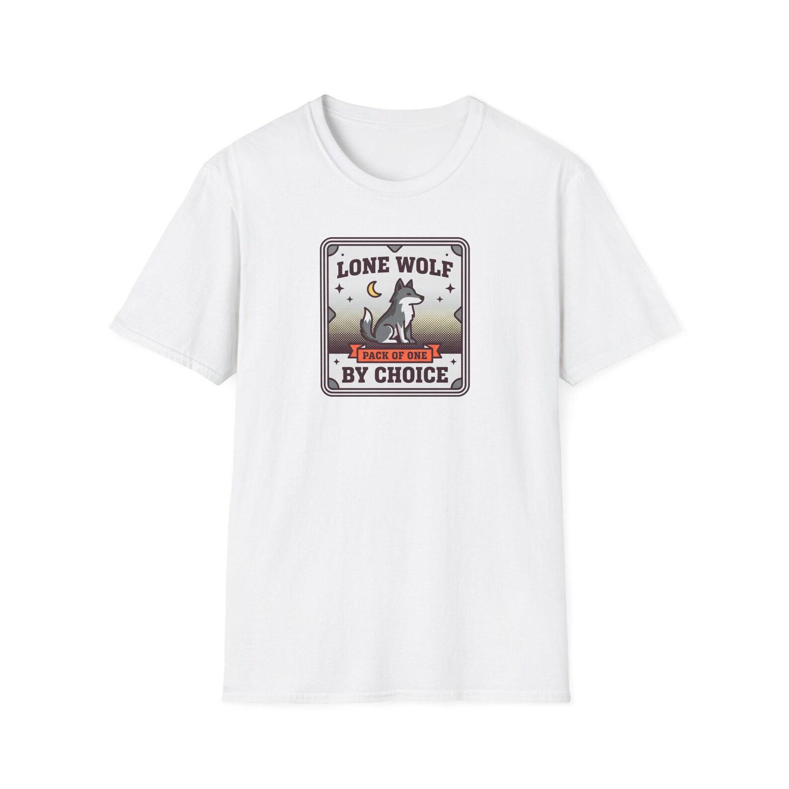 Funny Wolf T-Shirt | Lone Wolf By Choice Pack of One Moon Badge Graphic Tee | Wolf Lover Gift M