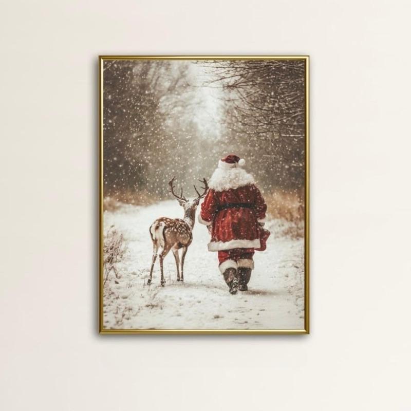 

Santa Claus Reindeer Wall Art Print, Forest Snowfall in Winter Prints Christmas Home Decor, Holiday Home Improvement 21X30CMNo Framed