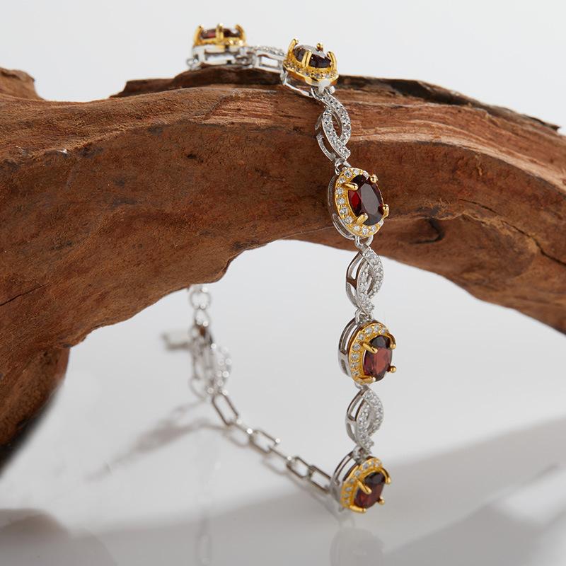 S925 Sterling Silver Inlaid With Natural Garnet Olivine Bracelet Women'S Full Diamond Light Luxury High-End Jewelry