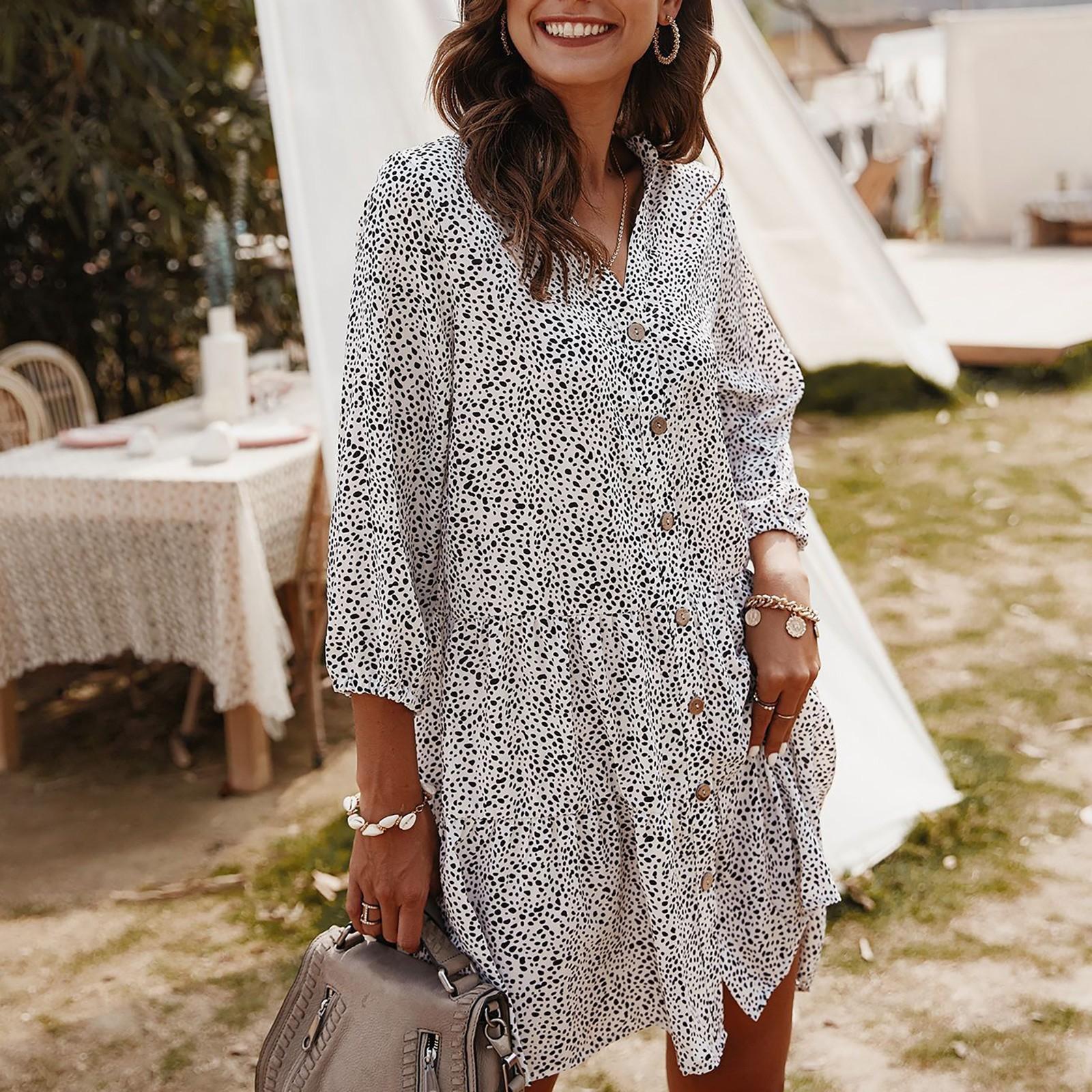 

Женское модное повседневное платье-кардиган с V-образным вырезом, цветочными оборками и рукавами-семью точками XL белый