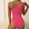 One-piece Triangular Swimwear Women's Wrinkled Cloth Fashionable One-shoulder Solid Color Waist Swimsuit
