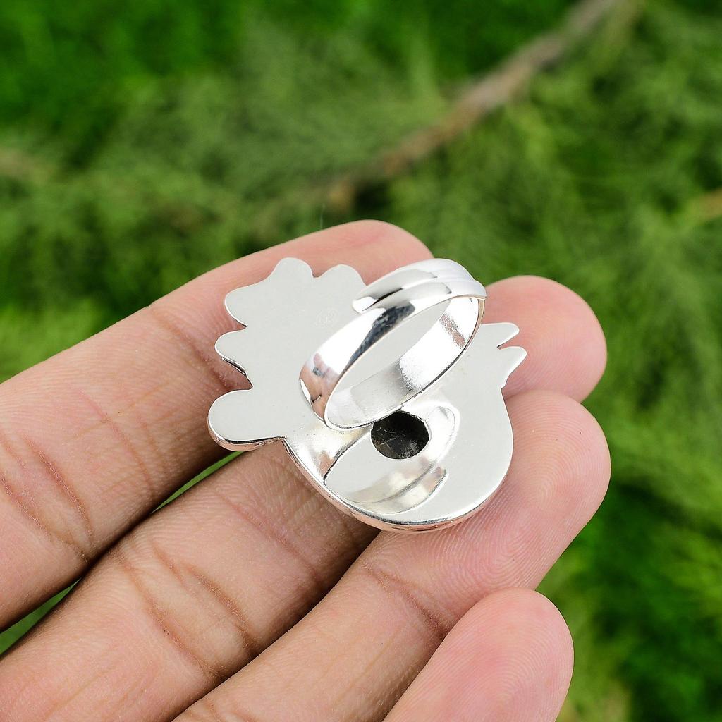 Natural Labradorite Stackable Flower Adjustable Ring 925 Silver For Girls