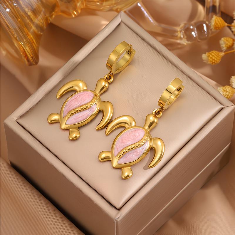 Ocean Style Sea Turtle Enamel Dangle Earrings - Women's Stainless Steel Luxury