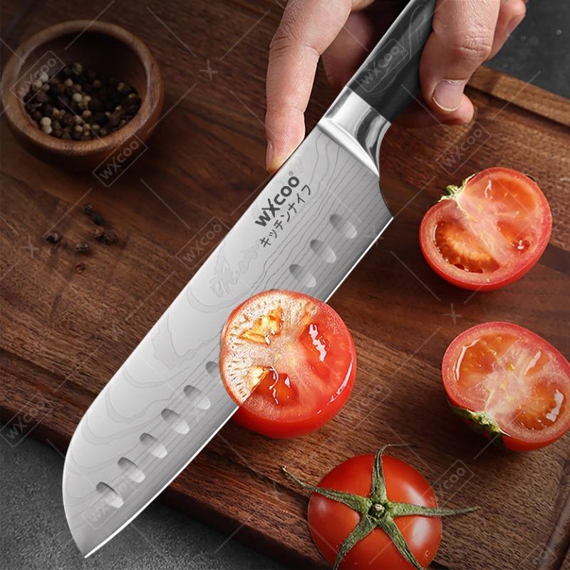 WXCOO Professional Kitchen Knives Household Meat Cleaver Serrated Steak Knives Japanese Santoku Fish Fillet Knife with Box