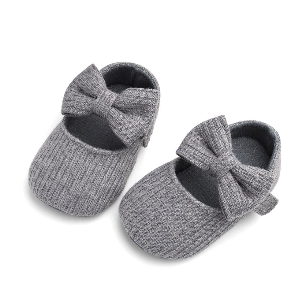 Baby First Walkers Woolen Knitting Cotton Flower Bow Princess Soft Bottom Baby Casual 0-3 M Old Newborn Indoor Shoes