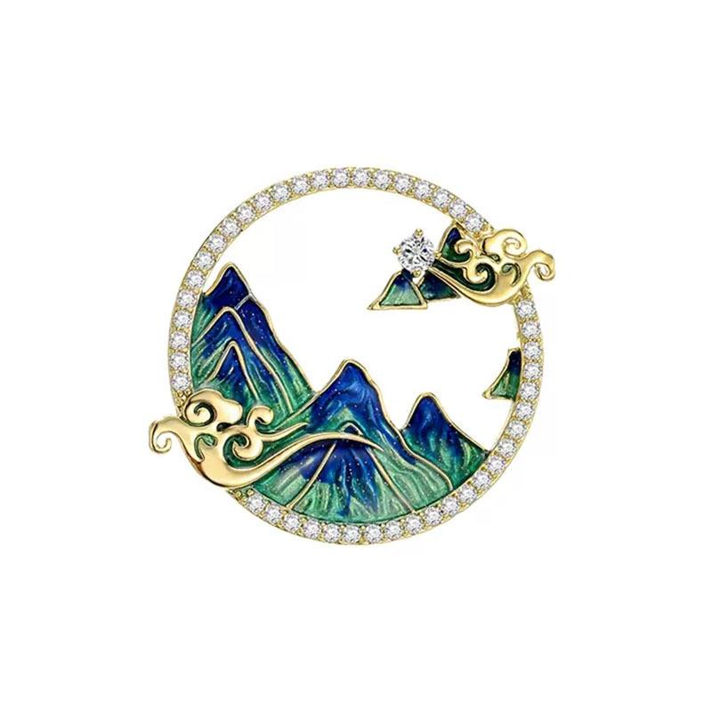 Thousand Miles Of Rivers And Mountains Brooch, High-End Women'S Chinese Style Exquisite Suit Pin, Fixed Clothes Temperament Brooch With Accessories
