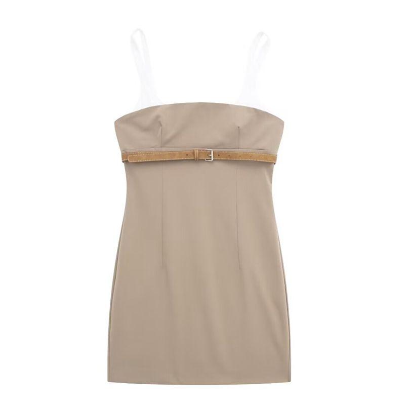

Za2024 Same Style Summer New Product Women clothes Slim fit Sling With Belt Patchwork Dress 3152308 704 Tan L
