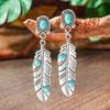 Vintage Earrings Silver Geometric Turquoise Drop Earrings Bohemian Dangle Jewelry for Women