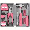 Gentle Care] Hi-Spec Pink Home Repair Tool Kit - Portable Hand Tool Set with Hammer, Vise, Wrenches,Organized Tool Storage