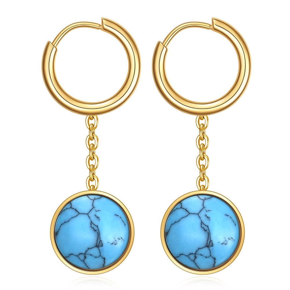 Elegant 3D Turquoise 12MM Pendant Earrings with Stainless Steel Clasps for Women