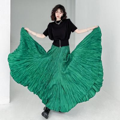 European Pleated Extra-Large Swing Skirt for Plus-Size Women - A-Line, Spring/Summer, Slimming & Casual Style