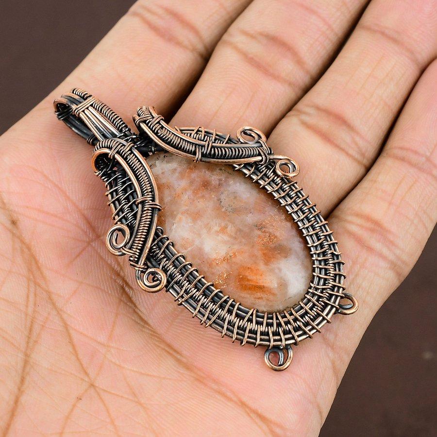 Sunstone Handmade Copper Wire Wrap Jewelry Pendant 2.76" C5s04
