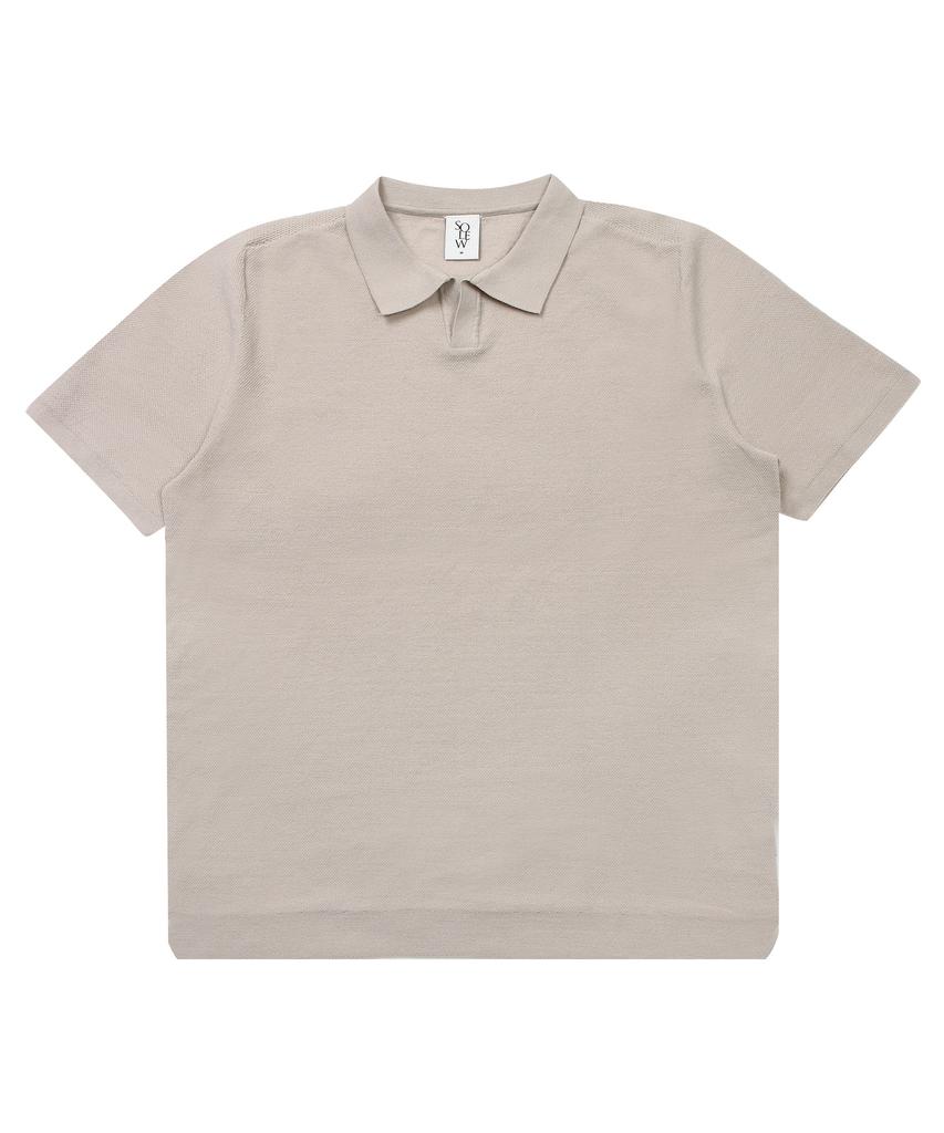 SOLEW Open Collar Short Polo Sweater_Beige