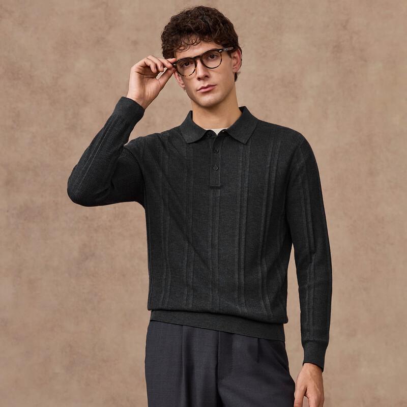 Judger Men's Cashmere Silk Blend Ribbed Knit Long-Sleeve Polo