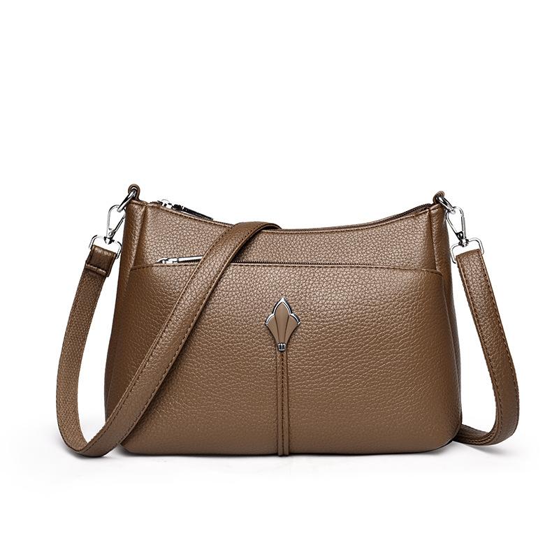 Popular Fashion Texture Mom Bag, Single-shoulder Crossbody Bag with Soft Leather and Multi-layered Underarm Design