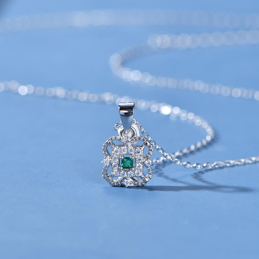 Klavertje vier ketting voor vrouwen niet vervagen 925 sterling zilver gegalvaniseerd 18k goud met smaragd sleutelbeenketting gray
