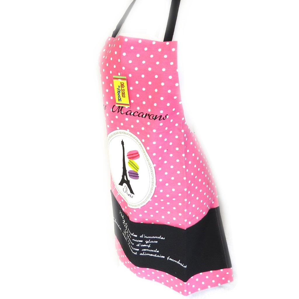 Les Trésors De Lily [M1330] - Designer Apron 'Macarons De Paris' Black Pink - 76x68 Cm