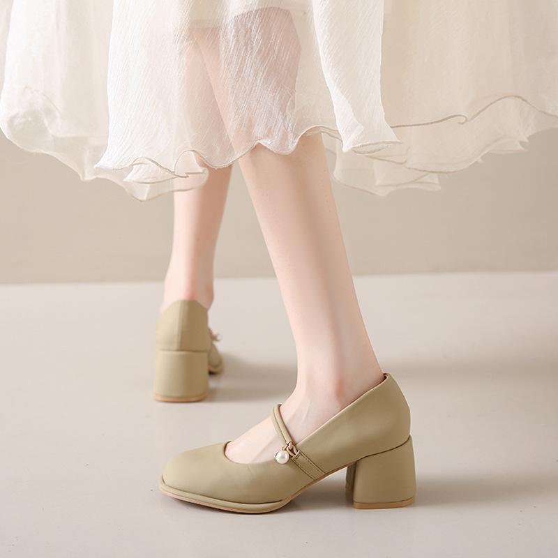 Mary Jane women's shoes 2025 new medium heel fashion versatile medium thick heel high heel single shoes with skirt