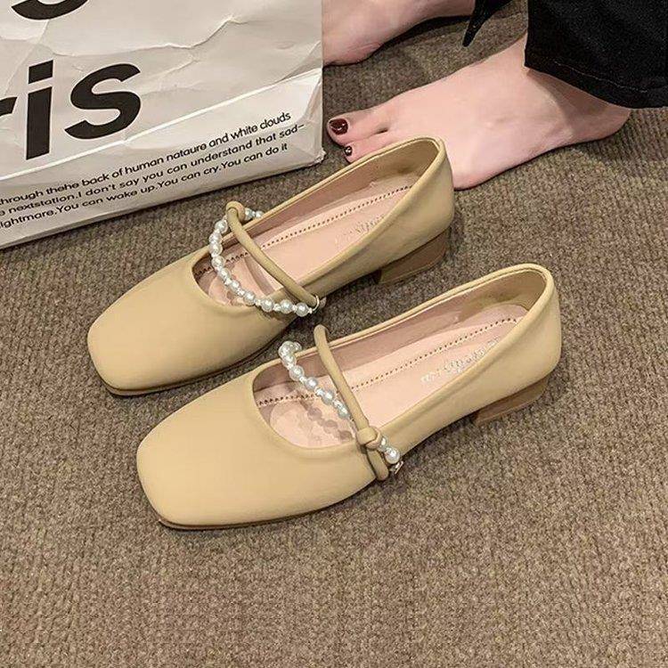 

Soft-soled one-pedal Mary Jane shoes summer new shallow mouth flat-soled single shoes pregnant women with skirts 35 хакі