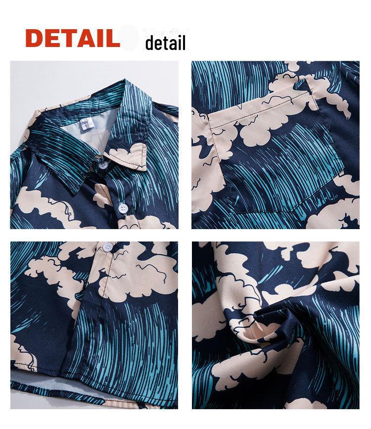 Hong Kong Style Men's Short-Sleeve Full Print Shirt - Trendy, Loose Fit, Korean Inspired Five-Point Sleeve
