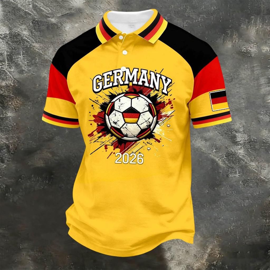 Cămașă Polo Casual Unisex Croială Largă Mânecă Scurtă Imprimeu Steag Germania Material Ușor Respirabil Top de Vară