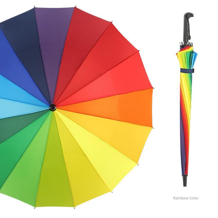 16-Rib Umbrella with Japanese-Style Fresh Design, Leather Handle, Curved Hook, Straight Pole, Large Double-Person Umbrella for Sun and Rain, Gift or