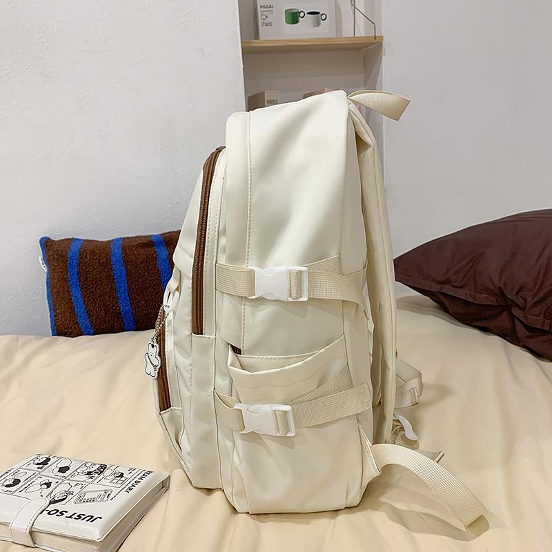 Letter Embroidered Backpack Contrast Color Student Schoolbag Female Campus Backpack