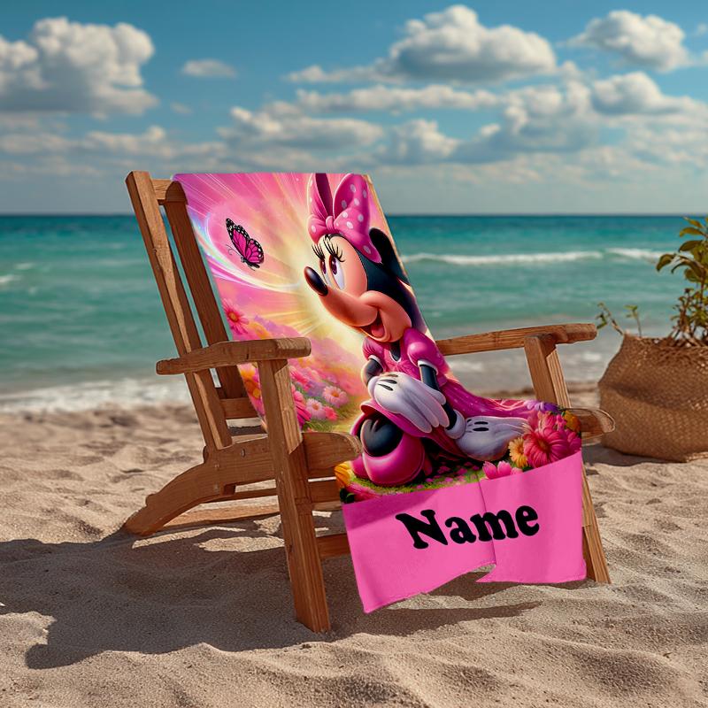 Custom Name Ultra-Soft Beach Towel with Minnie Theme,Ideal for Pool - Camping, Diving - Perfect Travel Essential, Vibrant Beach Towel.
