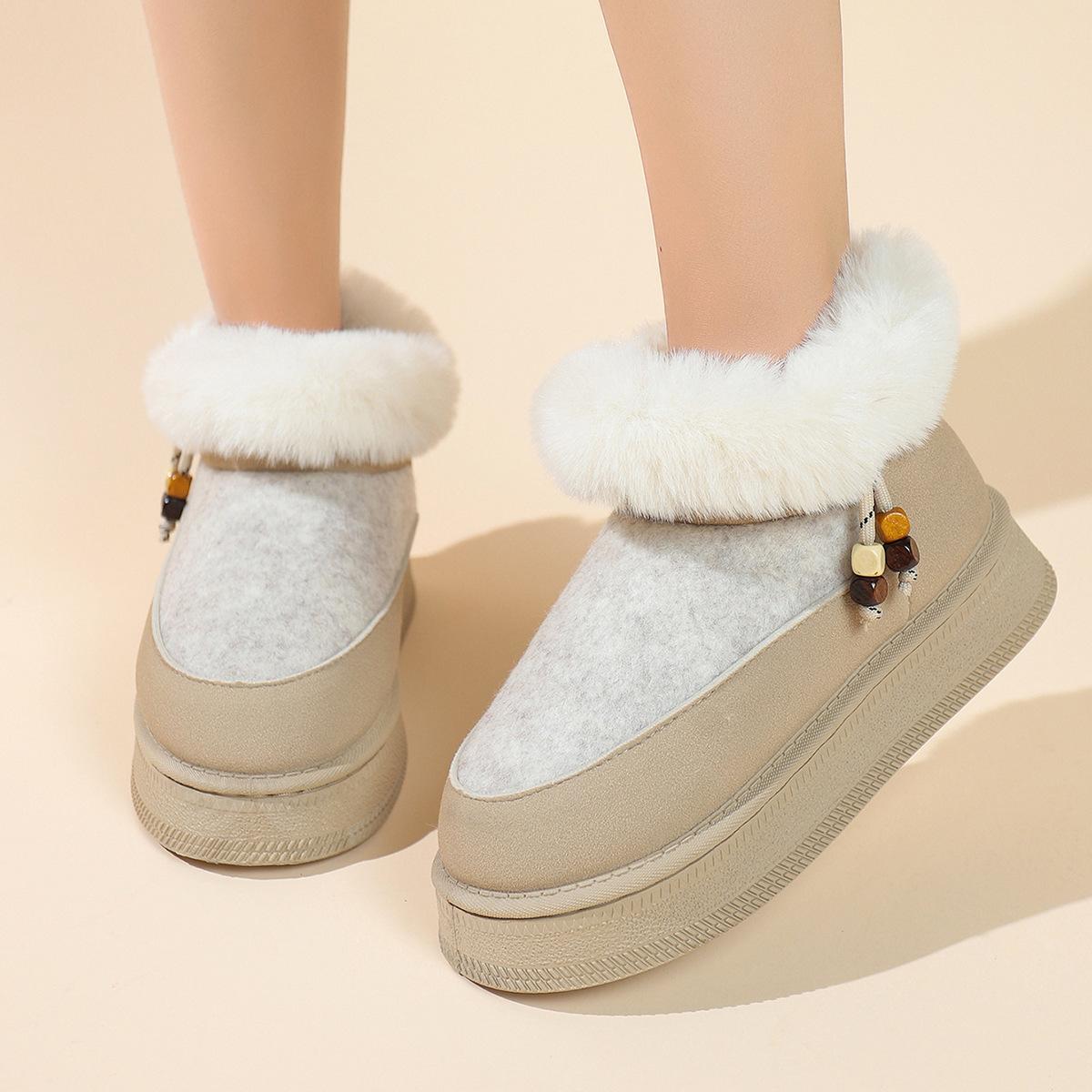 

2026 New Fashionable Round Toe Elegant Warm Women s Snow Boots Winter Platform Soft Students Plus Velvet Warm Women Ankle Boots 36 бежевый