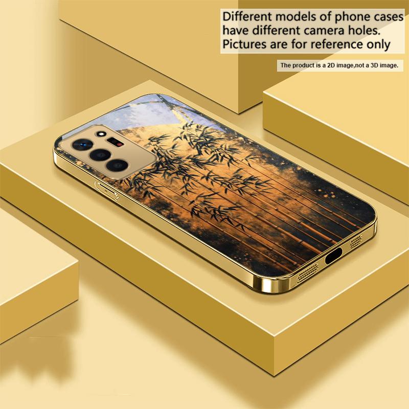 Goldener Zweig For Samsung A 01 52S A04 A05S A10 A12 13 22 23 24 36 42 M02 Note 10 20Ultra 8 9 Goldene Glas-Handyhülle