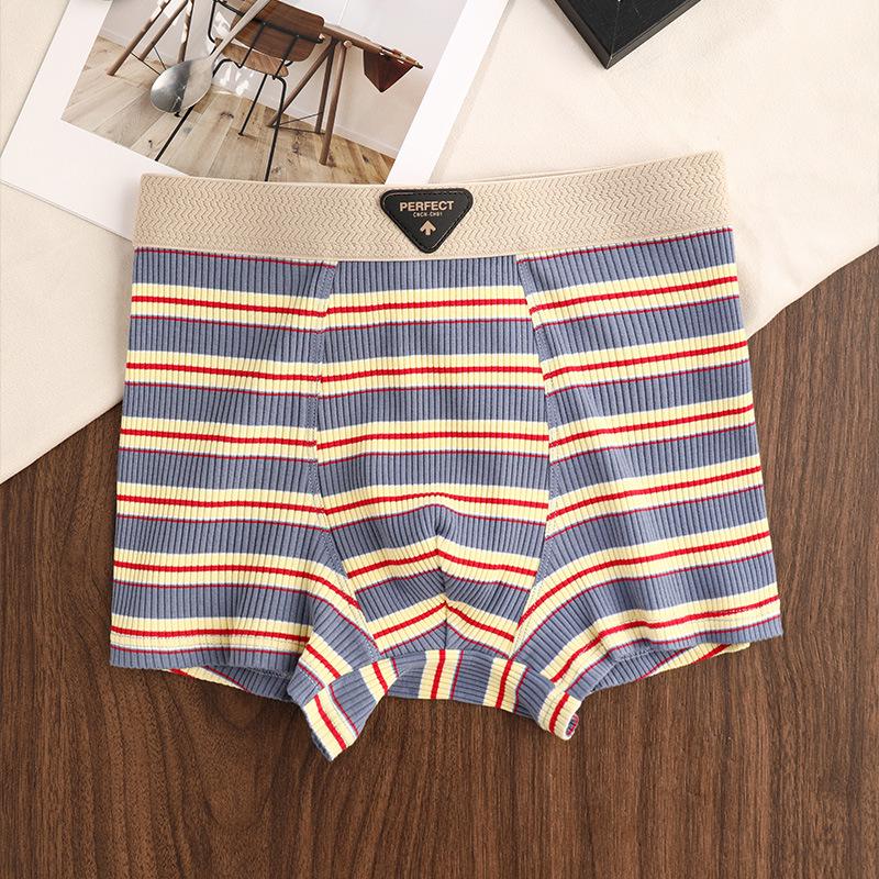 Men's Striped Trendy Cotton Mid-Waist Boxer Briefs - Breathable & Comfortable