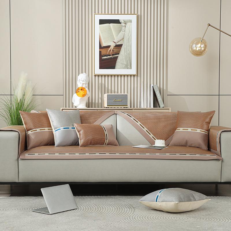 Ice Silk Living Room Sofa Cushion Summer Rattan Mat Cover Towel Washable Non-Slip