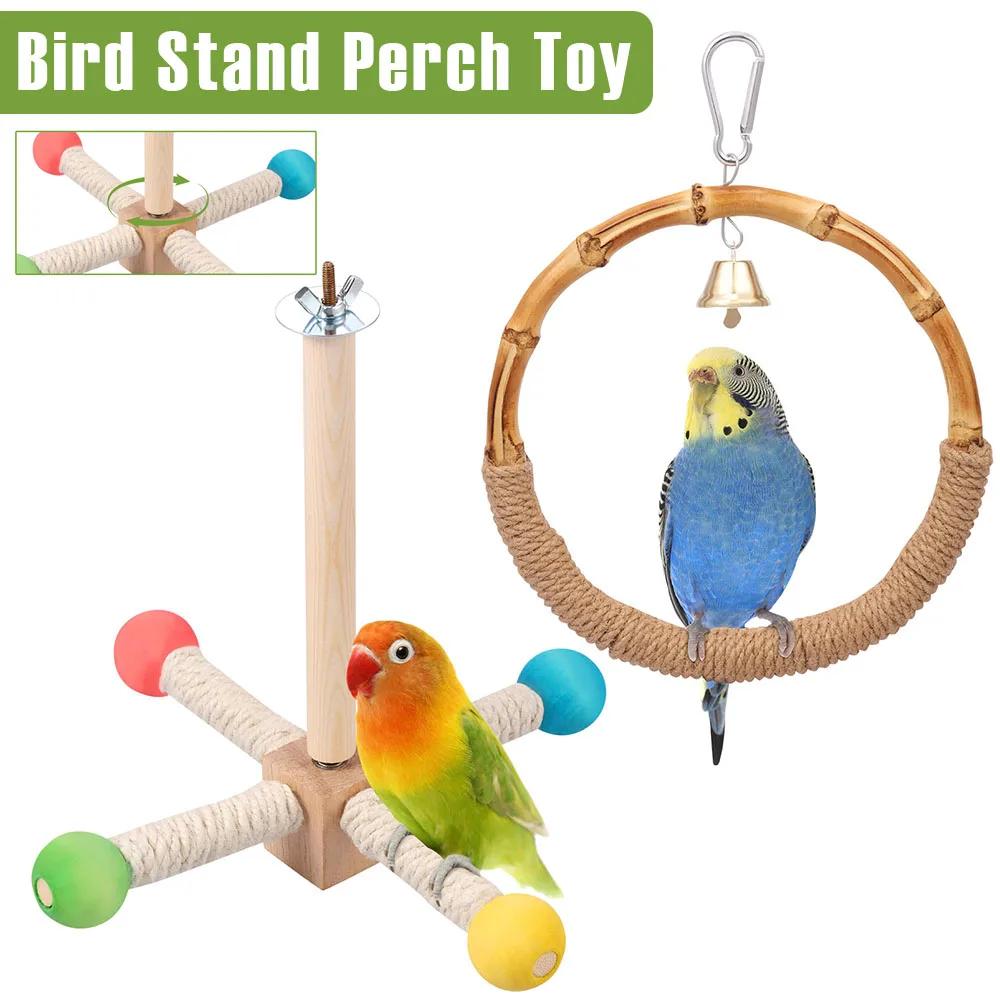 2Pcs Bird Stand Perch Toy Wood Parrot Cage Accessories Interactive Bird Activity Cage Training Stress Relief for Small Parrots