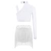 Top Cropped de Ombro Assimétrico para Meninas com Franjas de Strass Brilhantes Conjunto para Performance de Dança