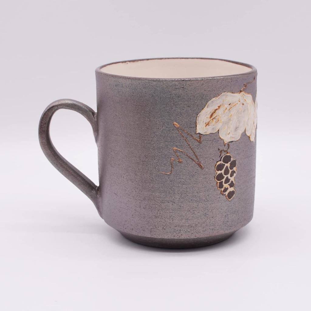 Maeken Kyo-yaki, Kiyomizu-yaki, Seiho-gama Mug, 200ml, Grape Design, Made in Japan, Brown, 256715