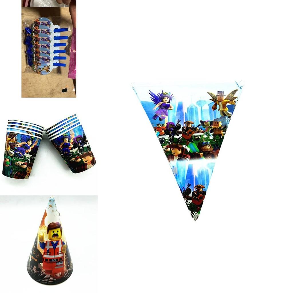 Suprimentos vibrantes para festa temática Roblox para celebrações de aniversário de crianças com banners e toppers de bolo