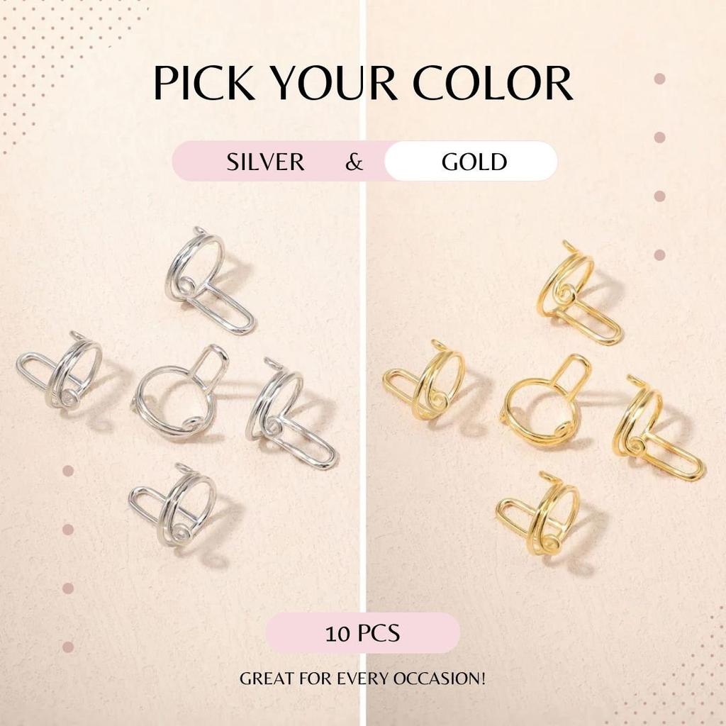 10Pcs Detachable Press On Nails With Metal Finger Rings, Reusable Fake Nails Kit For Daily Wear Nail Art Decorations