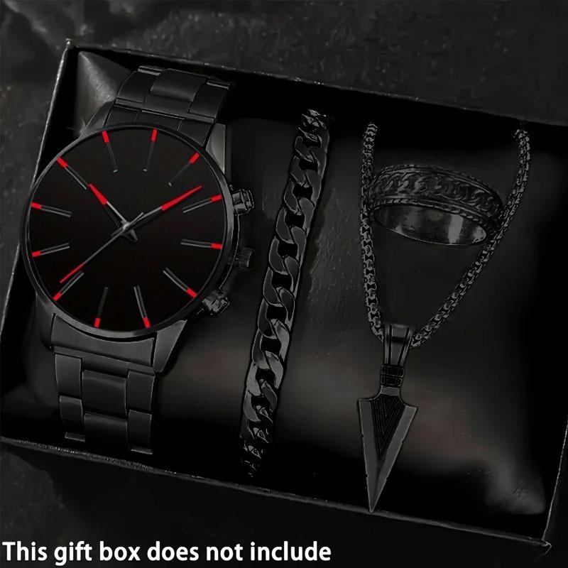 1 Set Fashionable Business Men'S Watch Necklace Ring Stylish Men'S Quartz Watch Christmas Halloween Gift