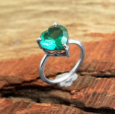 Green Zircon Ring, Heart Shape Ring, 925 Sterling Silver, Handmade Jewelry, Silver Jewelry