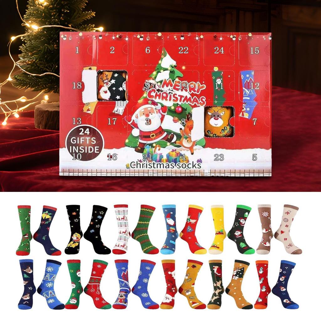 Christmas Cotton Socks Countdown Calendar 24-Day Advent Countdown Calendar With Socks For Family Gathering Friends Teens