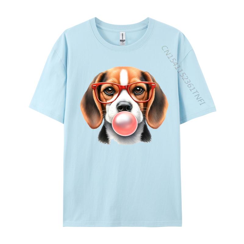 Mens TShirt Beagle Wearing Red Glasses Blowing Bubble Tshirt Unique 100 Cotton Tee Shirt Male Tshirt