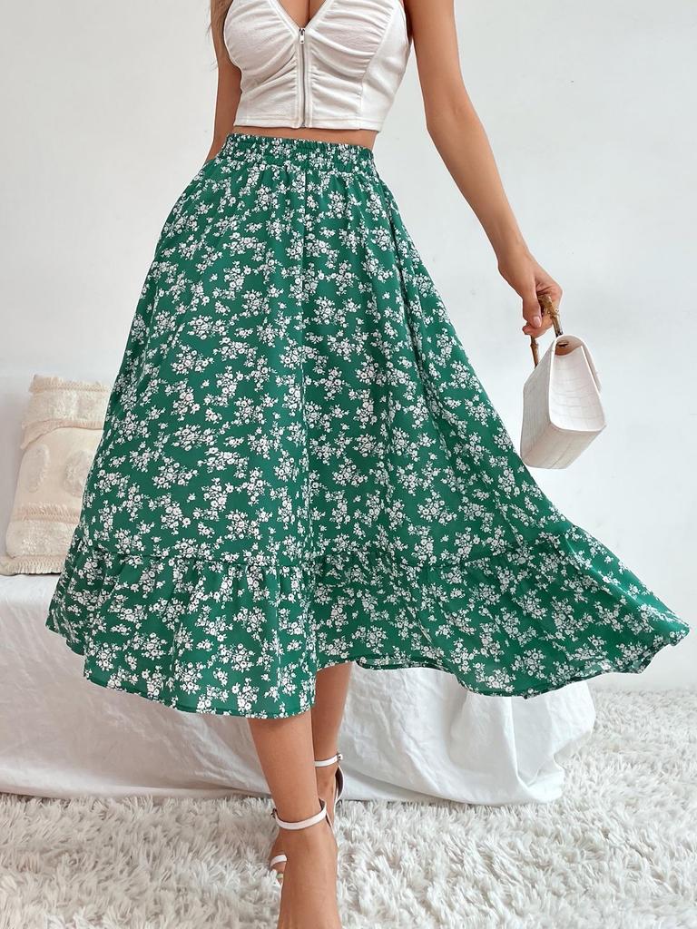 2025 Spring Floral Waist-Cinching Skirt - Loose Fit for Europe & America