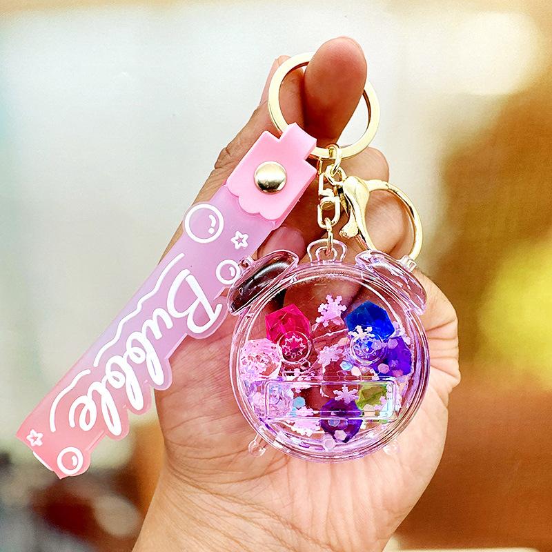 Cartoon Colorful Quicksand Bottle Keychain Student Backpack Keychain Oil Liquid Acrylic Floating Doll Pendant