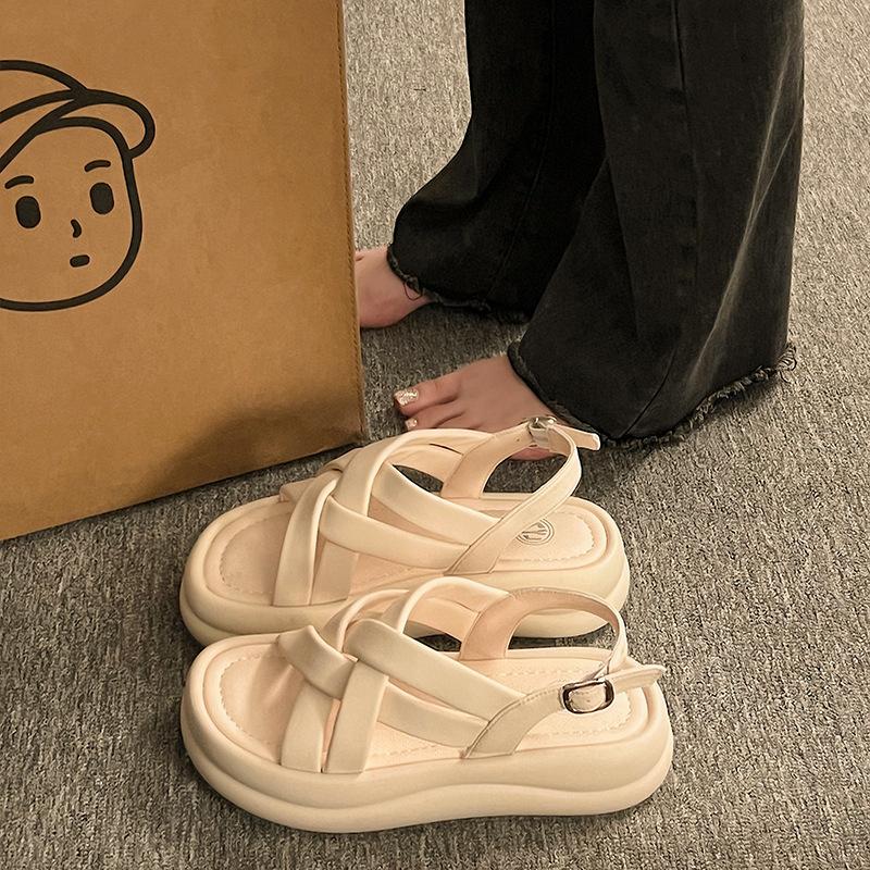 

Sandals women s platform 2025 summer new cross-strap open-toed student casual beach shoes women 35 бежевый