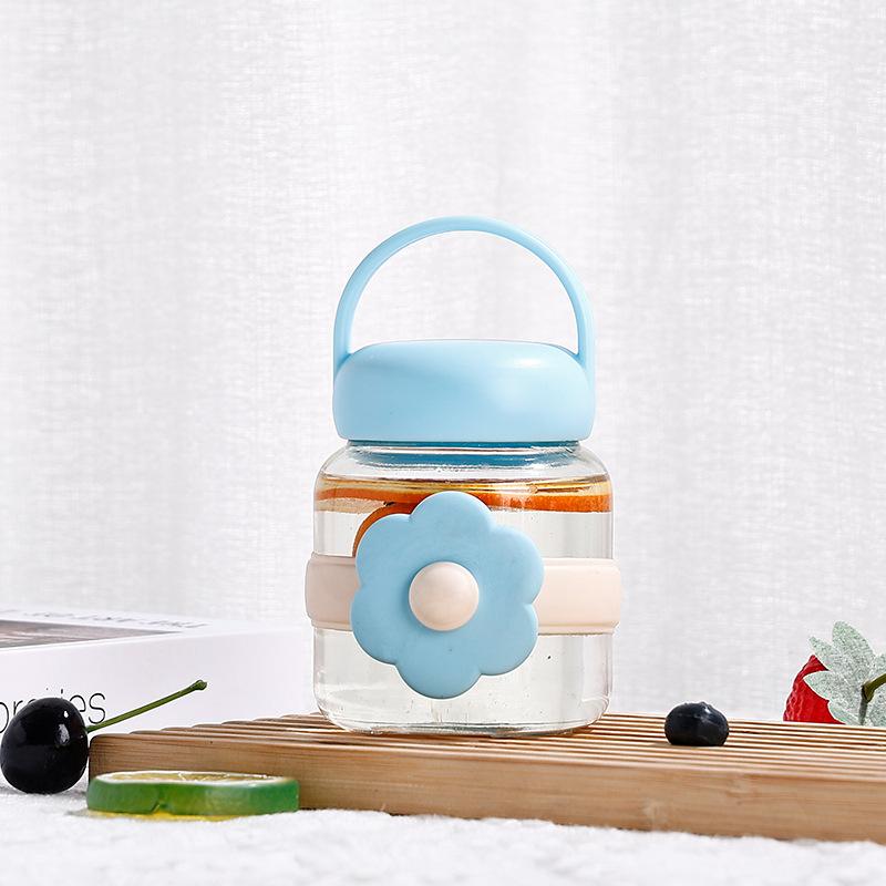 

New Creative Flower Fat Cup Handheld Glass Gift Cup Cute Water Cup Simple and Fresh Water Cup Print 300ml